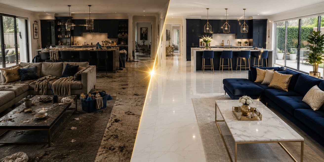 A bright, freshly cleaned living space by Sparkly & Co.